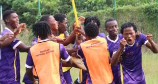 Ahenkan Football Academy players celebrating a goal