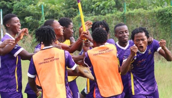 Ahenkan Football Academy players celebrating a goal